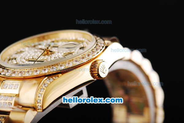 Rolex Day-Date Automatic Full Gold with Diamond Bezel and Diamond Dial - Click Image to Close